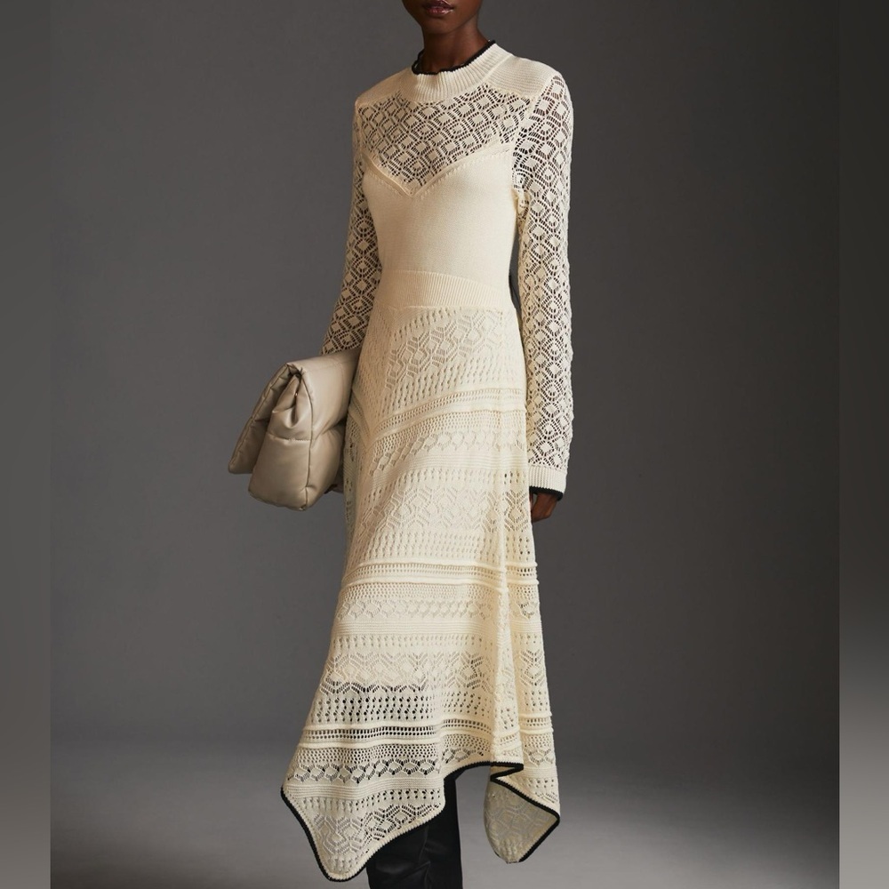 Anthropologie Elegant Cream Knit Lace Dress